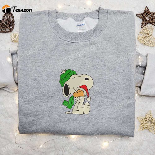 Snoopy & Woodstock Xmas Embroidered Shirt Peanuts Cartoon Hoodie & Sweatshirt: F Gift for Men Women Christmas Apparel