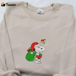 Snoopy & Woodstock Xmas Embroidered Shirt Peanuts Cartoon Hoodie & Sweatshirt: F Gift for Men Women Christmas Apparel