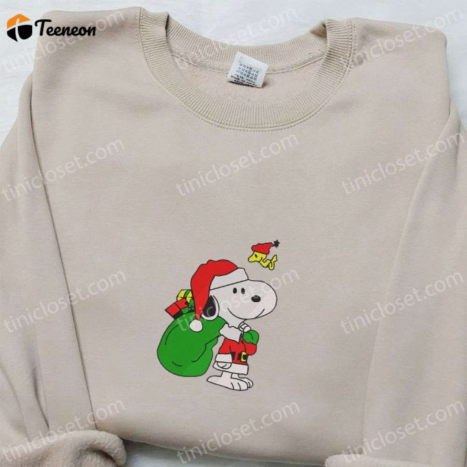 Snoopy &Amp;Amp; Woodstock Xmas Embroidered Shirt Peanuts Cartoon Hoodie &Amp;Amp; Sweatshirt: F Gift For Men Women Christmas Apparel