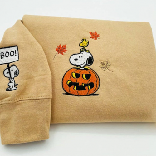 Snoopy Woodstock Fall Embroidered Shirt: Cozy & Stylish Apparel for Autumn Fun!