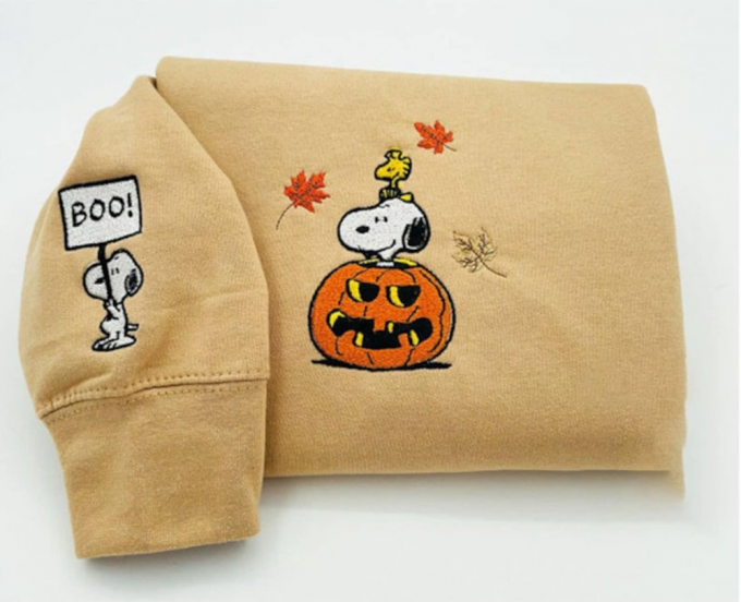 Snoopy Woodstock Fall Embroidered Shirt: Cozy &Amp; Stylish Apparel For Autumn Fun!