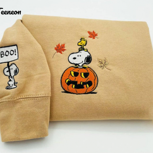 Snoopy Woodstock Fall Embroidered Shirt: Cozy & Stylish Apparel for Autumn Fun!