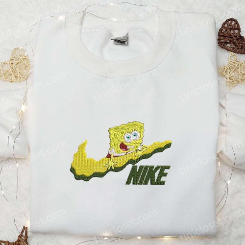 SpongeBob x Swoosh Cartoon Embroidered Sweatshirt Disney Characters Shirt – B Gift for Men Women Family Gift Ideas