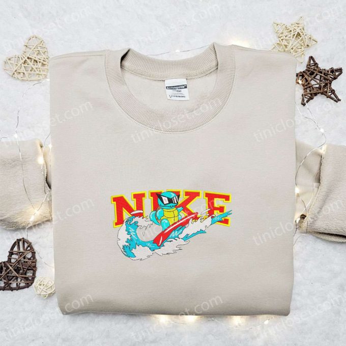 Squirtle Surfing X Nike Embroidered Sweatshirt Pokemon Anime Shirt – The Perfect Gift!