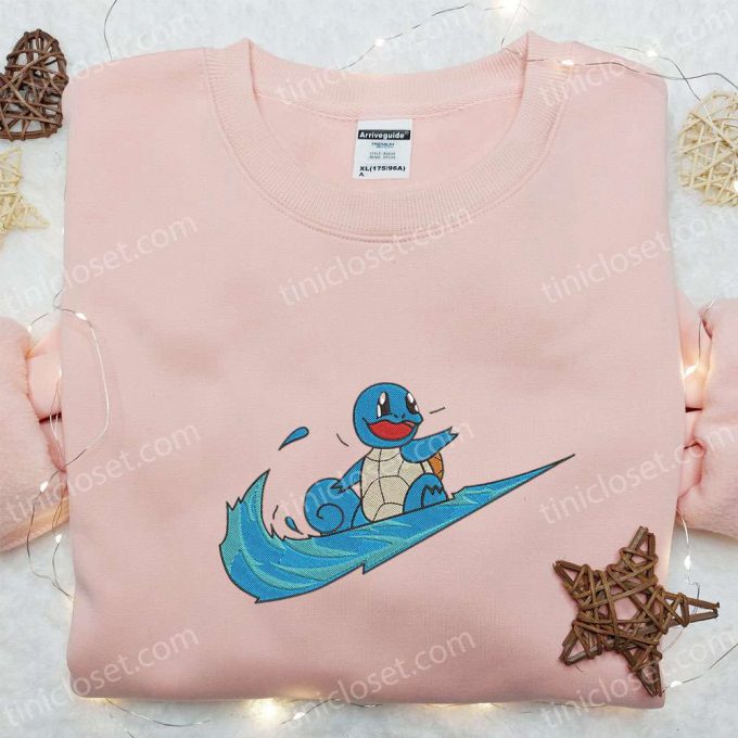 Squirtle X Swoosh Anime Hoodie: Cool Embroidered Clothing Perfect Family Gift