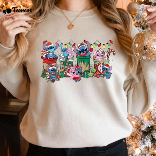 Get Festive with Stitch and Angel Coffee Cup Christmas Shirt – Perfect Holiday Gift!