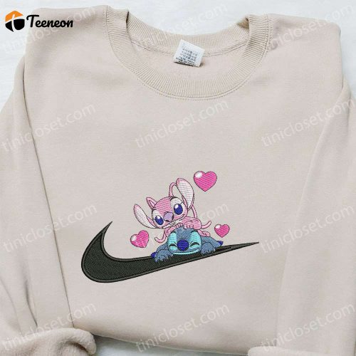 Disney Stitch Angel Couple Love Hoodie – Cartoon Embroidered Shirt B Gift for Men Women Family Gift Ideas