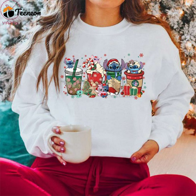 Get Festive With Our Stitch Coffee Cup Christmas Sweatshirt – Perfect For Cozy Holiday Vibes!