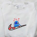 Stitch Hearts x Swoosh Embroidered Sweatshirt: Disney Characters Hoodie B Gift for Men Women Valentine’s Gift Ideas