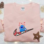 Stitch Hearts x Swoosh Embroidered Sweatshirt: Disney Characters Hoodie B Gift for Men Women Valentine’s Gift Ideas