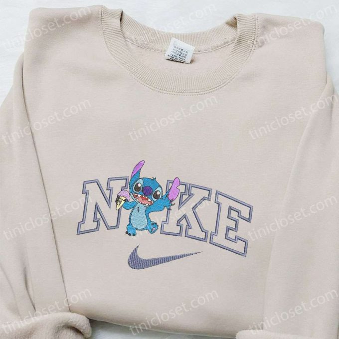 Nike Inspired Embroidered Hoodie: Stitch Ice Cream X Nike Cartoon Sweatshirt – Perfect Family Gift Ideas