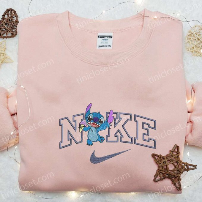 Nike Inspired Embroidered Hoodie: Stitch Ice Cream X Nike Cartoon Sweatshirt – Perfect Family Gift Ideas