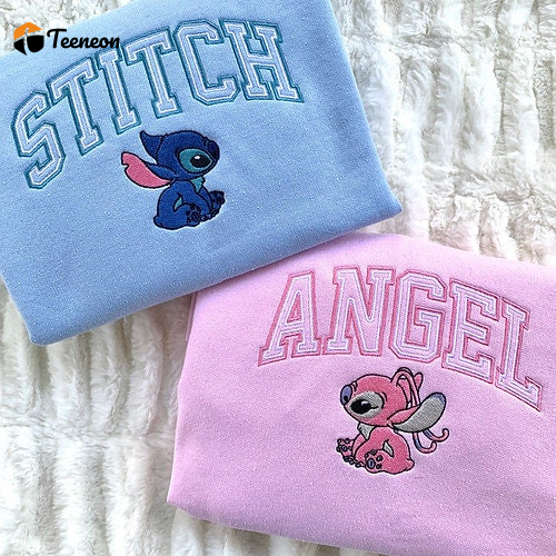 Stitch X Angel Matching Couple Embroidered Sweatshirt – Disney Shirt Perfect for Disney Fans!