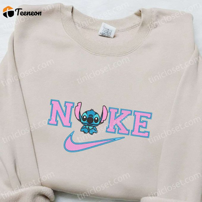 Stitch X Nike Cartoon Embroidered Sweatshirt: Disney Characters Hoodie Perfect Family Gift