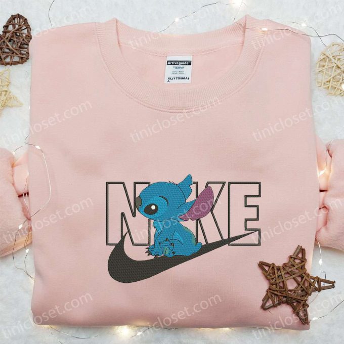 Stitch X Nike Cartoon Embroidered Sweatshirt Disney Characters Shirt Custom Embroidered Tee