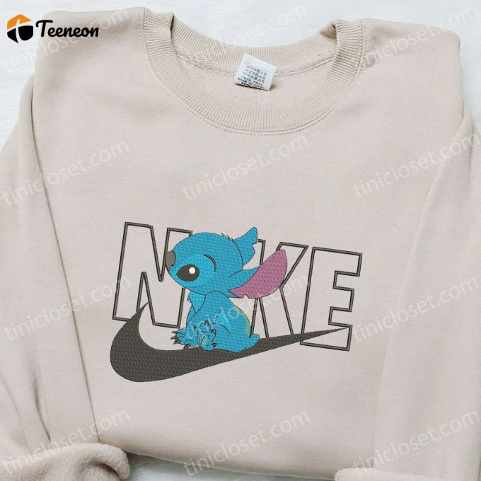 Stitch X Nike Cartoon Embroidered Sweatshirt Disney Characters Shirt Custom Embroidered Tee