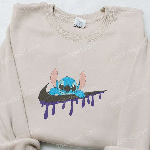 Stitch x Swoosh Cartoon Embroidered Sweatshirt: Nike Inspired Hoodie Perfect Family Gift