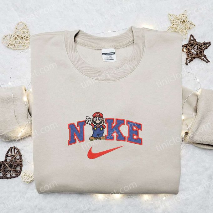 Super Mario X Nike Embroidered Sweatshirt: B Gift For Men Women Nike Inspired Shirt For Family Perfect Gift Idea