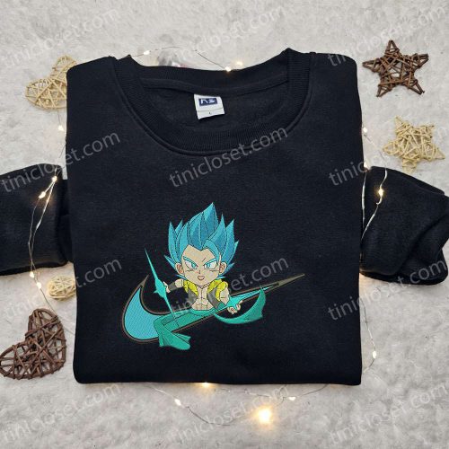 Swoosh Anime x Chibi Gogeta Hoodie: Cool Anime Clothing & B Gift for Men Women Family Gift – Embroidered Engaging D Gift for Men Women