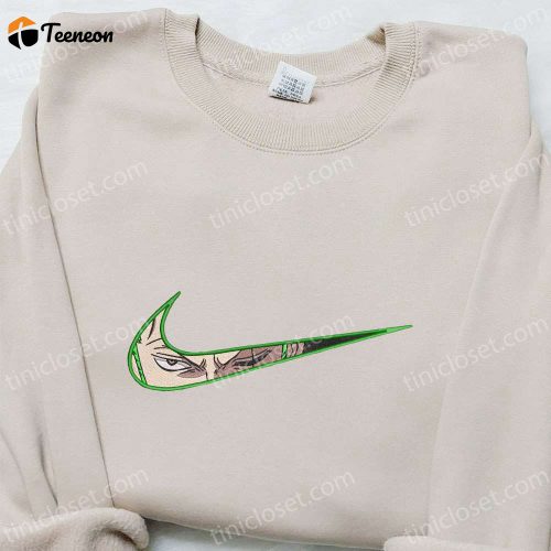 Swoosh Anime x Roronoa Zoro Hoodie: Cool Embroidered Anime Clothing Perfect Family Gift!