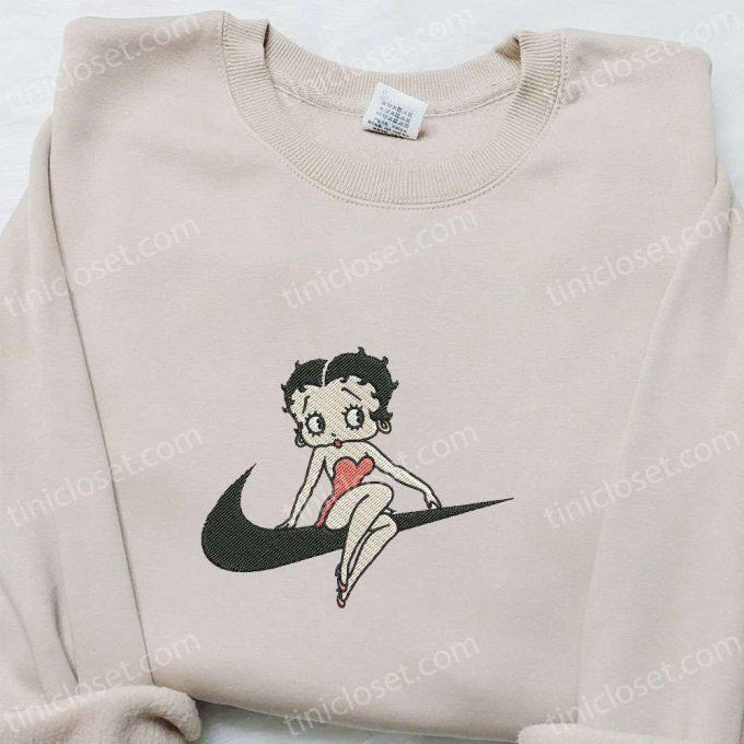 Swoosh X Betty Cartoon Embroidered Hoodie &Amp; Custom Shirt: Nike-Inspired Unique D Gift For Men Women