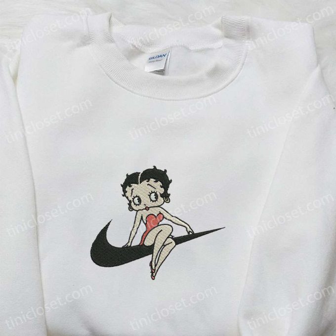 Swoosh X Betty Cartoon Embroidered Hoodie &Amp; Custom Shirt: Nike-Inspired Unique D Gift For Men Women