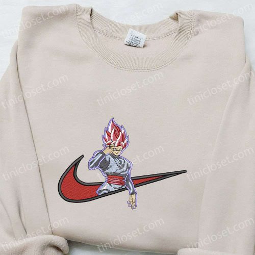 Swoosh x Black Goku Anime Hoodie Nike Inspired Embroidered Hoodie B Gift for Men Women Family Gift