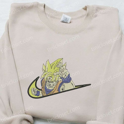 Swoosh x Goku Super Saiyan Anime Hoodie: Dragon Ball Embroidered Shirt – Cool Anime Clothing