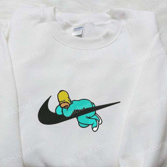 Swoosh X Homer Sleeping Cartoon Embroidered Sweatshirt: Nike Inspired Shirt Perfect Birthday Gift