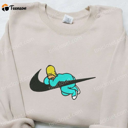 Swoosh x Homer Sleeping Cartoon Embroidered Sweatshirt: Nike Inspired Shirt Perfect Birthday Gift