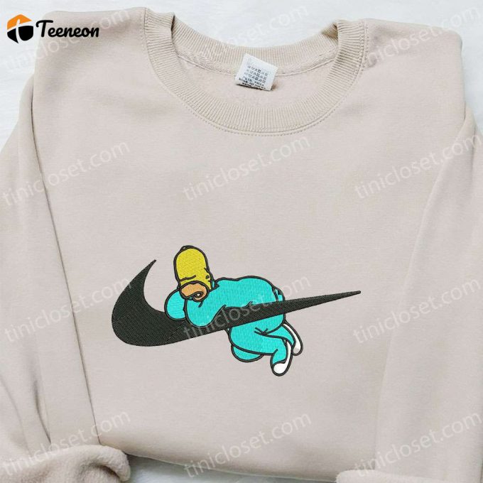 Swoosh X Homer Sleeping Cartoon Embroidered Sweatshirt: Nike Inspired Shirt Perfect Birthday Gift