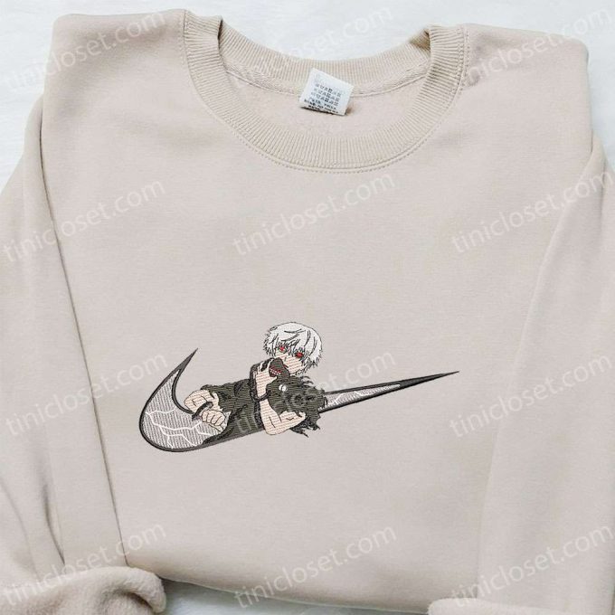 Swoosh X Ken Kaneki Embroidered Hoodie: Cool Anime Clothing For B Gift For Men Women Family Gift Ideas