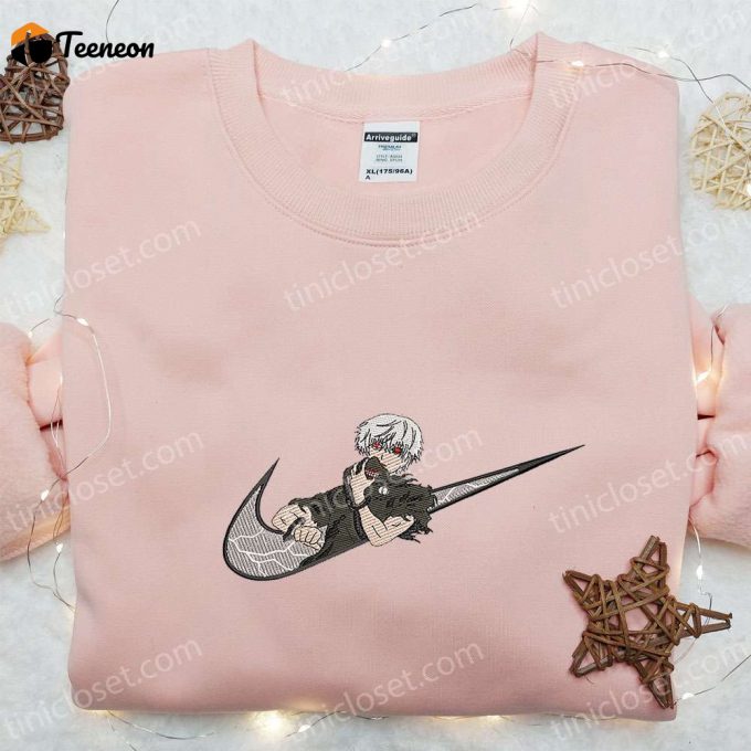 Swoosh X Ken Kaneki Embroidered Hoodie: Cool Anime Clothing For B Gift For Men Women Family Gift Ideas