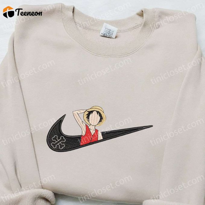 Swoosh X Monkey D Luffy Anime Sweatshirt: Nike Inspired Embroidered Shirt For Cool Anime Clothing