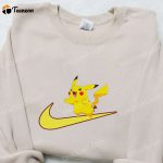 Swoosh x Pikachu Anime Embroidered Hoodie – Cool Anime Clothing & B Gift for Men Women Family Gift Ideas