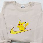 Swoosh x Pikachu Anime Embroidered Hoodie – Cool Anime Clothing & B Gift for Men Women Family Gift Ideas