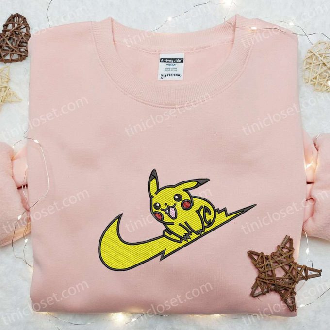 Swoosh X Pikachu Anime Embroidered Shirt Pokemon T-Shirt B Gift For Men Women Family Gift Ideas