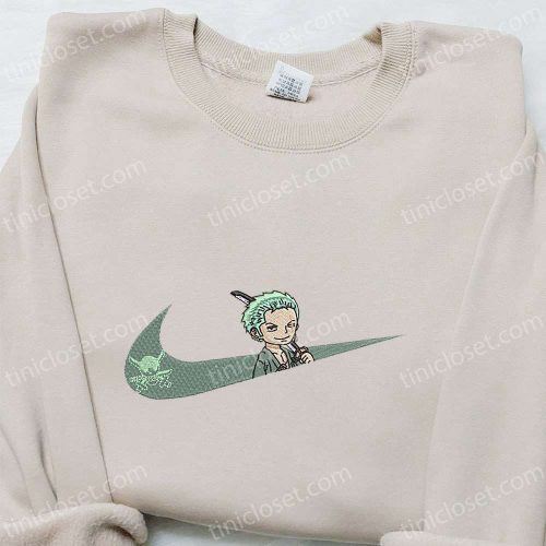 Swoosh x Roronoa Zoro Anime Embroidered Sweatshirt – B Gift for Men Women One Piece Gift for Family Birthday Ideas