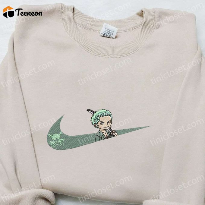 Swoosh X Roronoa Zoro Anime Embroidered Sweatshirt – B Gift For Men Women One Piece Gift For Family Birthday Ideas