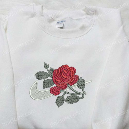 Swoosh x Rose Flower Embroidered Hoodie: Nike Inspired Shirt Perfect Family Gift Ideas