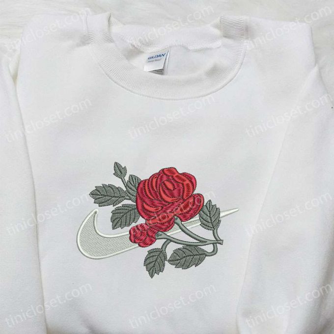 Swoosh X Rose Flower Embroidered Hoodie: Nike Inspired Shirt Perfect Family Gift Ideas