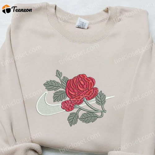 Swoosh x Rose Flower Embroidered Hoodie: Nike Inspired Shirt Perfect Family Gift Ideas