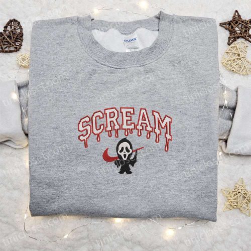 Swoosh x Scream Ghostface Embroidered Sweatshirt: Horror Movie Shirt B Gift for Men Women Gift for All Occasions