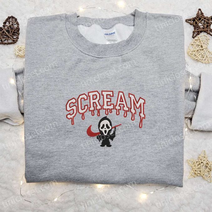 Swoosh X Scream Ghostface Embroidered Sweatshirt: Horror Movie Shirt B Gift For Men Women Gift For All Occasions