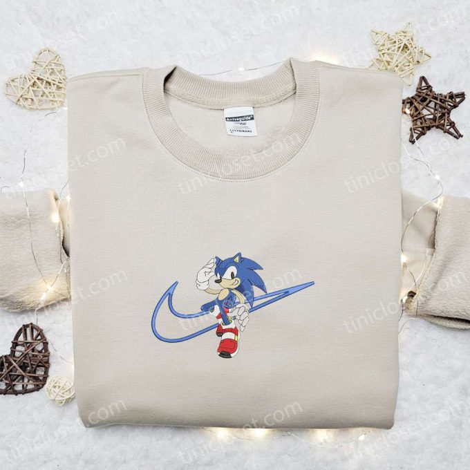 Swoosh X Sonic Embroidered Sweatshirt &Amp; Shirt: B Gift For Men Women Gift Ideas For Movie &Amp; Game Fans