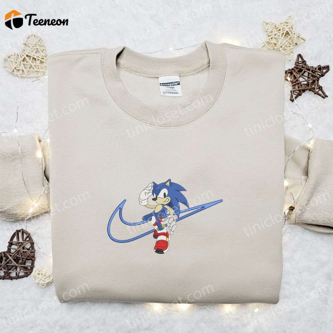 Swoosh X Sonic Embroidered Sweatshirt &Amp;Amp; Shirt: B Gift For Men Women Gift Ideas For Movie &Amp;Amp; Game Fans