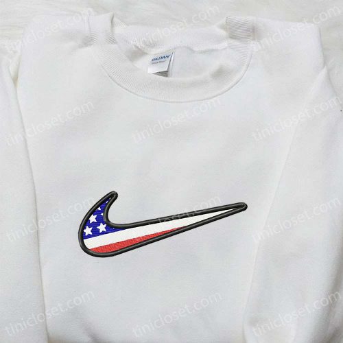 Swoosh x USA Embroidered Hoodie: National Flag- B Gift for Men Women Gift Ideas for Family