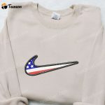 Swoosh x USA Embroidered Hoodie: National Flag- B Gift for Men Women Gift Ideas for Family