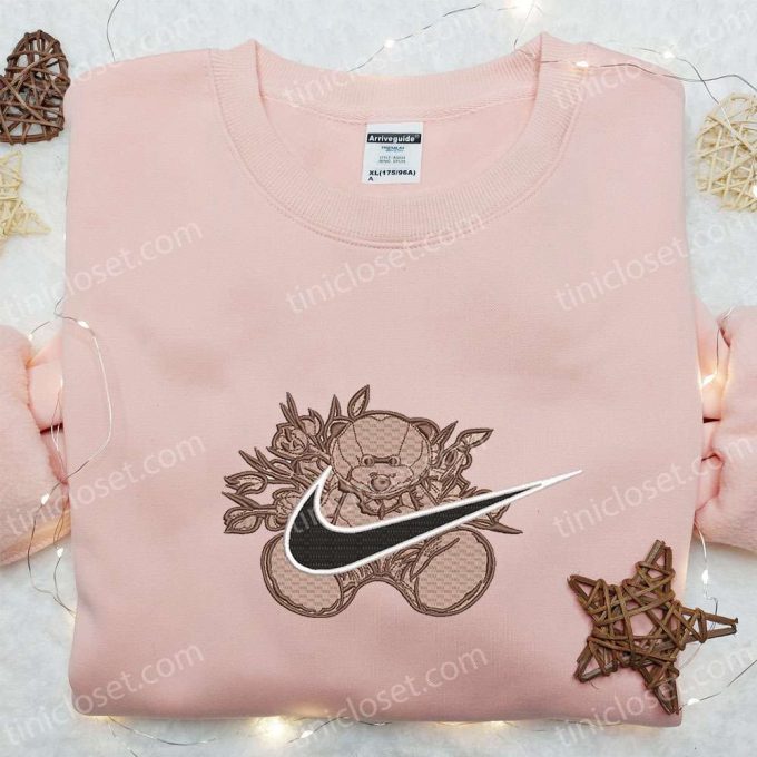 Custom Nike Teddy Bear X Swoosh Embroidered Shirt – Unique Nike Inspired T-Shirt