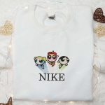 The Powerpuff Girls x Nike Cartoon Embroidered Hoodie & Shirt: B Gift for Men Women Family Gift Ideas